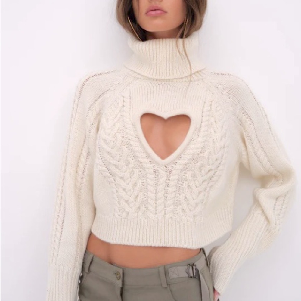 For love & Lemons Vera Cropped Cutout Sweater XXS